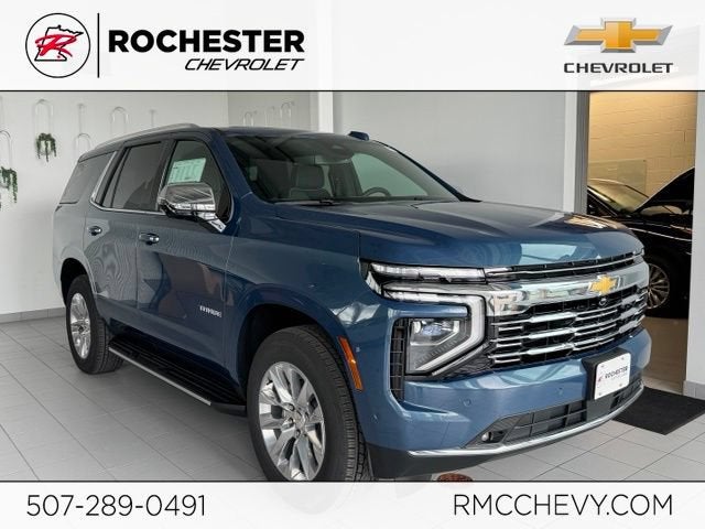 2026 Chevrolet Tahoe Premier in Lakeshore Blue Metallic — front three-quarter view