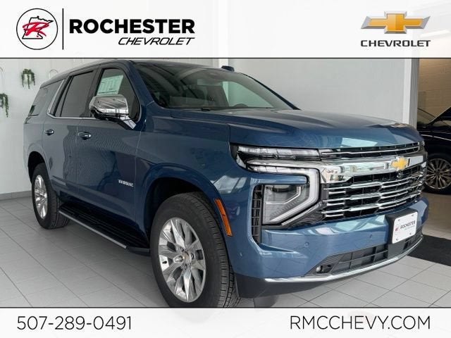 2026 Chevrolet Tahoe Premier in Lakeshore Blue Metallic — front three-quarter view