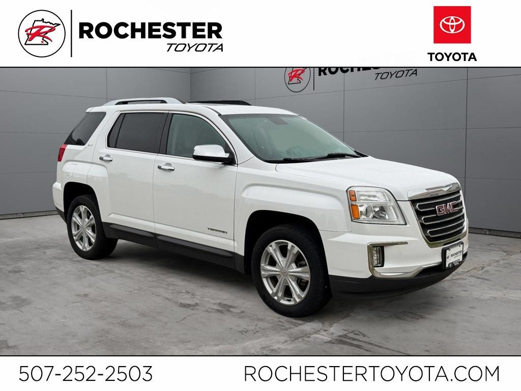 2017 GMC Terrain SLT AWD in Summit White — front three-quarter view