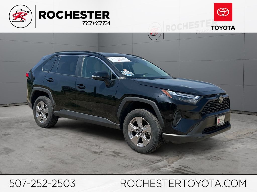 2025 Toyota RAV4 XLE AWD in Midnight Black Metallic — front three-quarter view