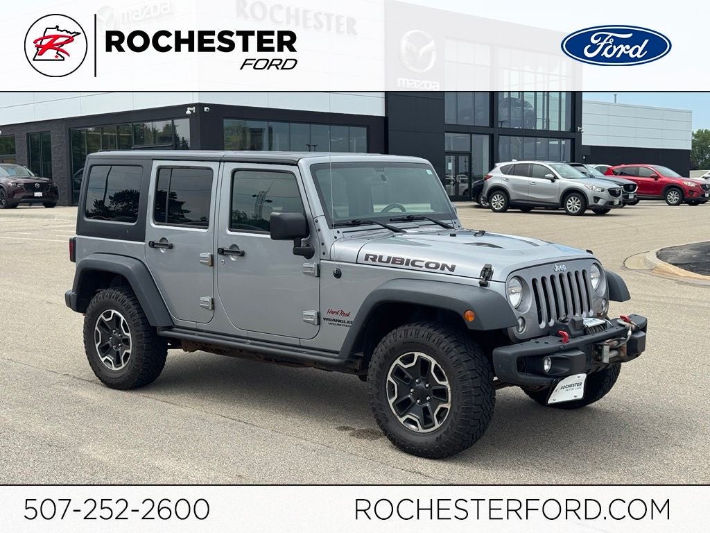 2015 Jeep Wrangler Unlimited Rubicon in Billet Silver Metallic — front three-quarter view