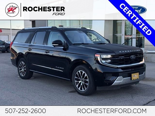 2025 Ford Expedition Max Platinum in Agate Black Metallic — front three-quarter view