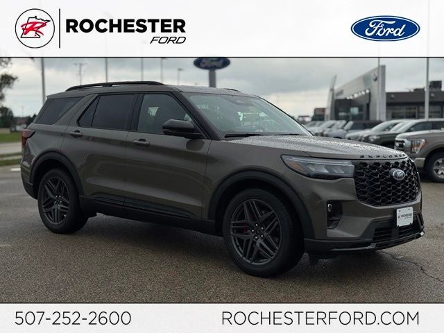 2026 Ford Explorer ST w/Glass Roof + Massaging Seats in Marsh Gray — front three-quarter view