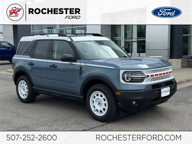 2026 Ford Bronco Sport Heritage Power Moonroof + Heated Seats in Azure Gray Metallic Tri-Coat — front three-quarter view