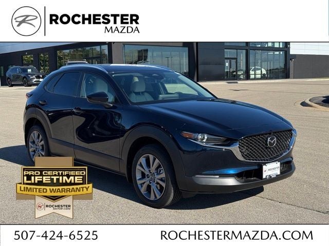 2026 Mazda Mazda CX-30 2.5 S Premium AWD in Deep Crystal Blue Mica — front three-quarter view