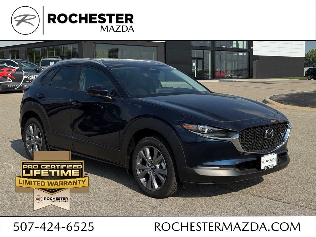 2026 Mazda Mazda CX-30 2.5 S Premium AWD in Deep Crystal Blue Mica — front three-quarter view