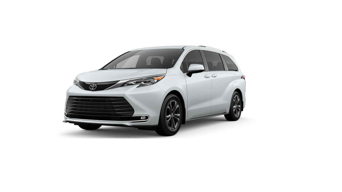 2026 Toyota Sienna Platinum in Wind Chill Pearl — front three-quarter view