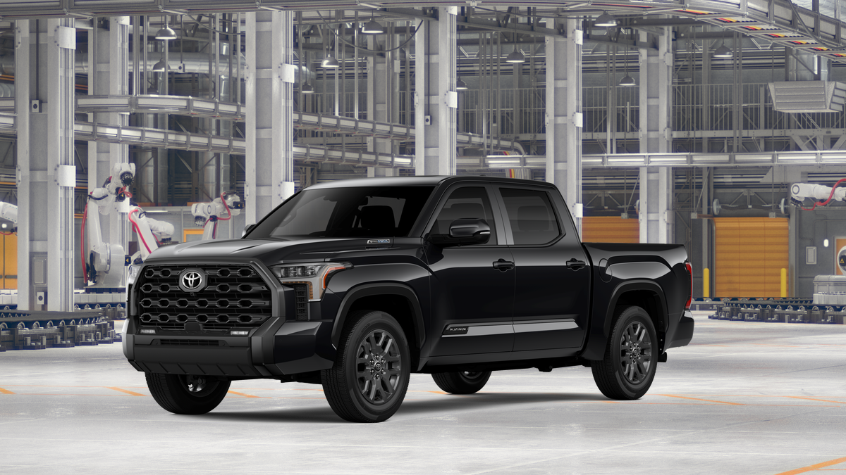 2026 Toyota Tundra i-FORCE MAX Platinum i-FORCE MAX in Midnight Black Metallic — front three-quarter view